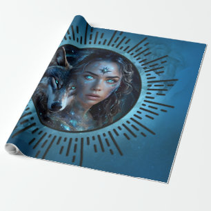 Hemelse alliantie tussen de wolf en de mooie vrouw cadeaupapier