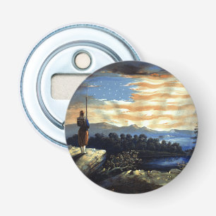 Hemelse Amerikaanse vlag in de lucht, Zouave Burge Button Flesopener