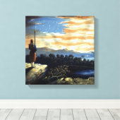 Hemelse Amerikaanse vlag in de lucht, Zouave Burge Canvas Afdruk (Insitu (Houten vloer))