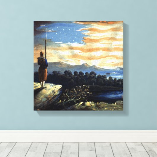 Hemelse Amerikaanse vlag in de lucht, Zouave Burge Canvas Afdruk (Insitu (Houten vloer))