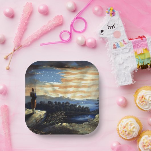 Hemelse Amerikaanse vlag in de lucht, Zouave Burge Papieren Bordje (Feest)