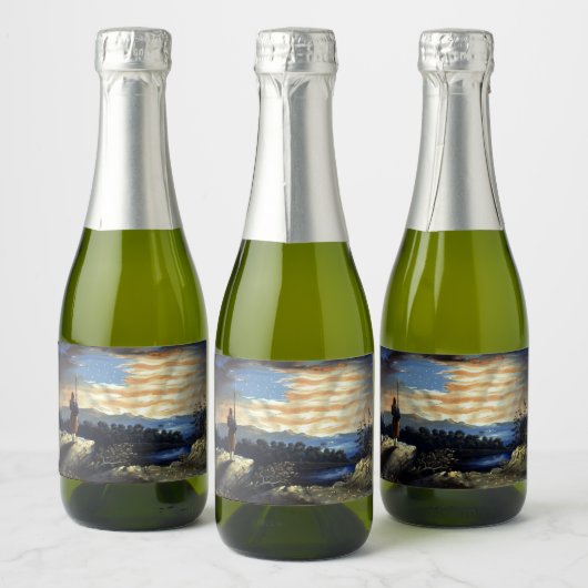 Hemelse Amerikaanse vlag in de lucht, Zouave Burge Sparkling Wijnetiket (Flessen)