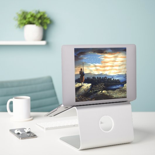 Hemelse Amerikaanse vlag in de lucht, Zouave Burge Sticker (Laptop op bureau)
