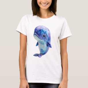 Hemelse Aquarel Melkweg Ruimte Blauwe Walvis Vrouw T-shirt