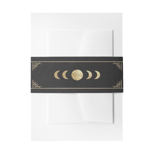 Hemelse art deco gouden maanfase uitnodigingen wikkel (Voorkant Voorbeeld)