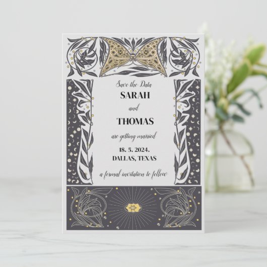 Hemelse Art Nouveau Mystieke Bruiloft Save The Date (Staand voorkant)