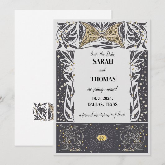 Hemelse Art Nouveau Mystieke Bruiloft Save The Date (Voorkant / Achterkant)