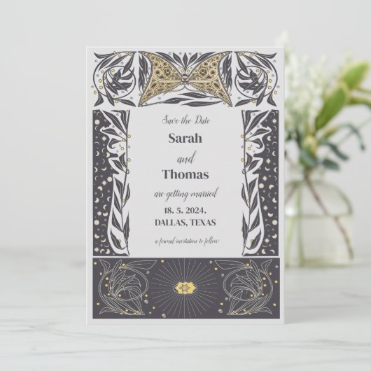 Hemelse Art Nouveau Mystieke Bruiloft Save The Date (Staand voorkant)