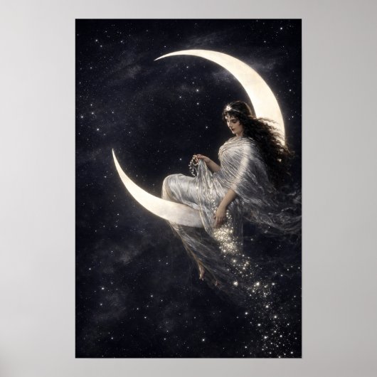 Hemelse Art Nouveau vrouw op halve maan Poster (Voorkant)