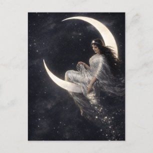 Hemelse Art Nouveau vrouw op halvemaan Briefkaart