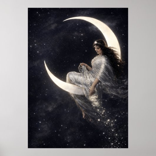 Hemelse Art Nouveau-vrouw op halvemaan Poster (Voorkant)