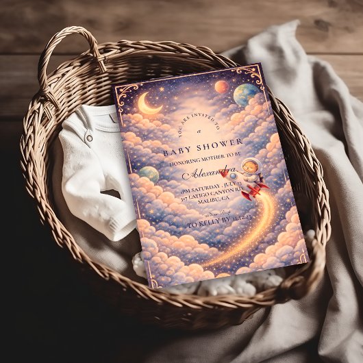 Hemelse astronaut wolken baby shower kaart