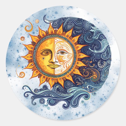 Hemelse Astronomie Geel Blauw Zonbruiloft Ronde Sticker (Voorkant)