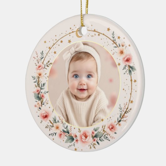 Hemelse Baby Eerste Kerstfoto gepersonaliseerd Keramisch Ornament (Links)
