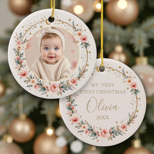 Hemelse Baby Eerste Kerstfoto gepersonaliseerd Keramisch Ornament