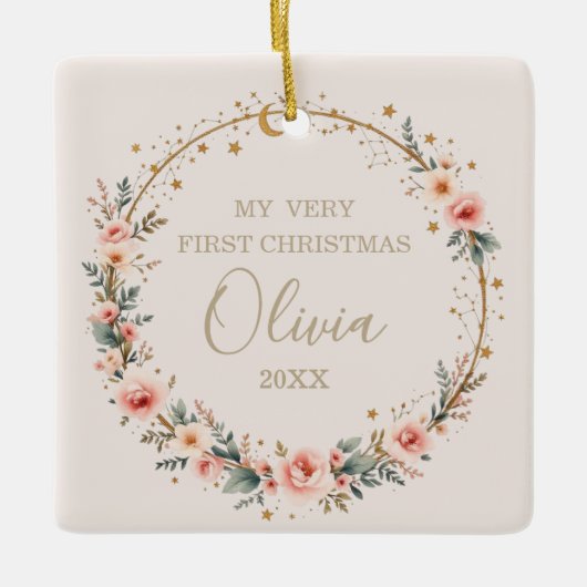 Hemelse Baby Eerste Kerststerren Maan Keramisch Ornament (Voorkant)