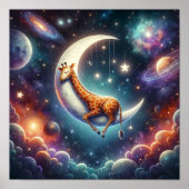 Hemelse Baby Giraffe Slapend op Maan & Sterren Poster (Voorkant)