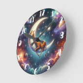 Hemelse Baby Giraffe Slapend op Maan & Sterren Ronde Klok (Hoek)