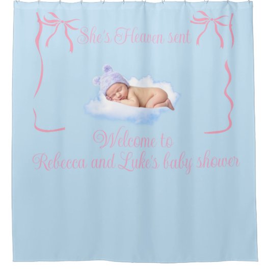 Hemelse Baby Shower Achtergrond Douchegordijn (Voorkant)