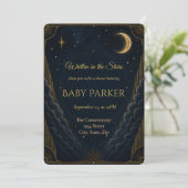 Hemelse baby shower uitnodiging | Marineblauw (Staand voorkant)