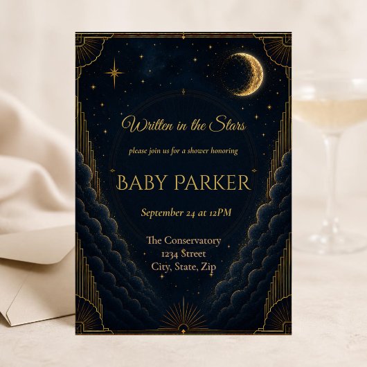 Hemelse baby shower uitnodiging | Marineblauw