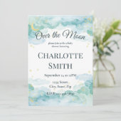 Hemelse Baby Shower Uitnodiging | Waterverf Maan (Staand voorkant)