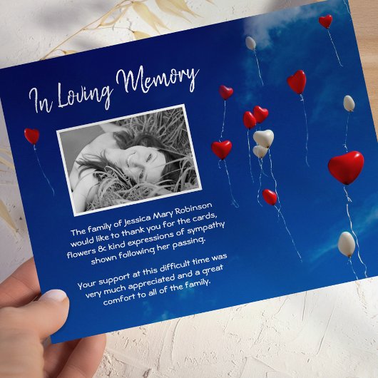 Hemelse Ballonnen Begrafenisfoto Dank u Bedankkaart