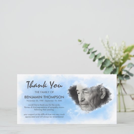 Hemelse begrafenisfoto bedankkaart (Staand voorkant)