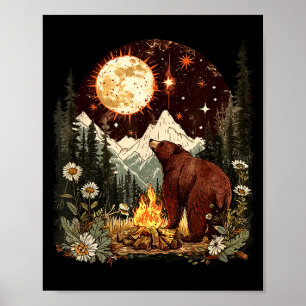 Hemelse berencampingvuur maan camper kamperen poster