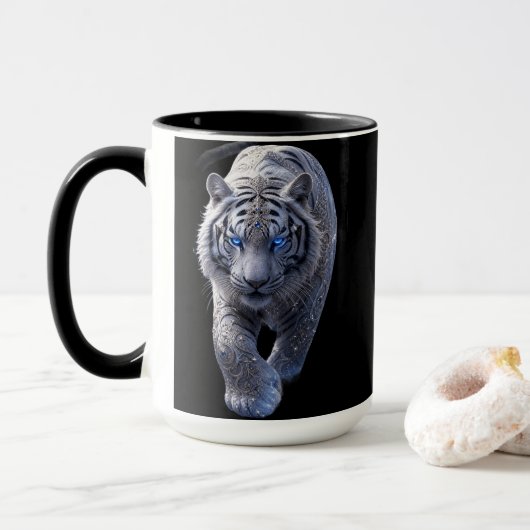 Hemelse Bewaker: Mythische Witte Tijger Mok (Met donut)