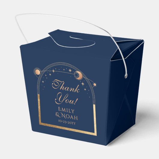 Hemelse Blauw Gouden Zon Maan Sterren Huwelijk Bedankdoosjes (Achterkant)