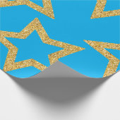Hemelse Blauwe en Gouden Ster Cadeaupapier (Hoek)