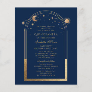 Hemelse Blauwe Gouden Zon Maan Sterren Quinceañera Flyer