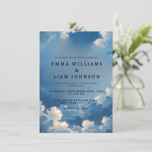Hemelse Blauwe Hemel Cloud Huwelijksuitnodiging Kaart (Staand voorkant)