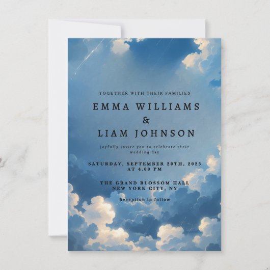 Hemelse Blauwe Hemel Cloud Huwelijksuitnodiging Kaart (Voorkant)