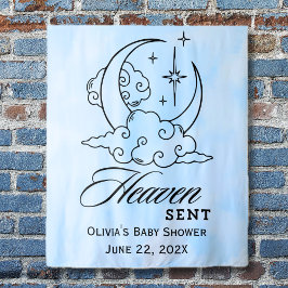 Hemelse Blauwe Maan Sterren Baby Shower  Wandkleed