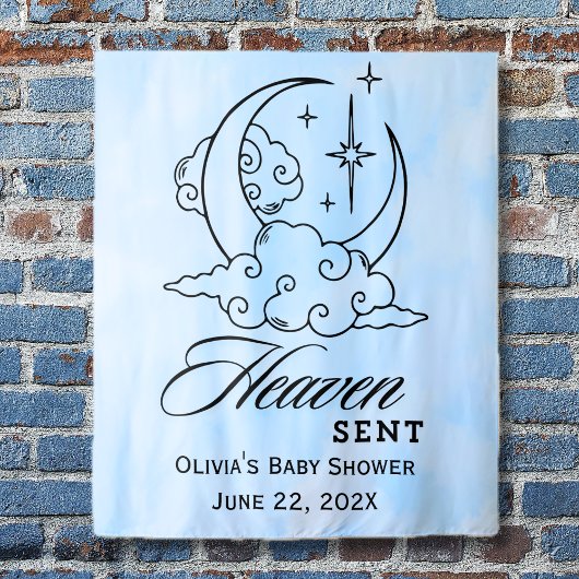 Hemelse Blauwe Maan Sterren Baby Shower  Wandkleed