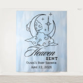 Hemelse Blauwe Maan Sterren Baby Shower  Wandkleed (Voorkant)