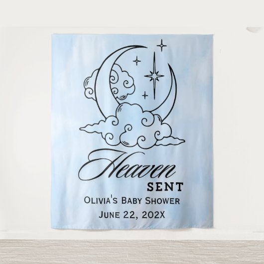 Hemelse Blauwe Maan Sterren Baby Shower  Wandkleed (Voorkant)