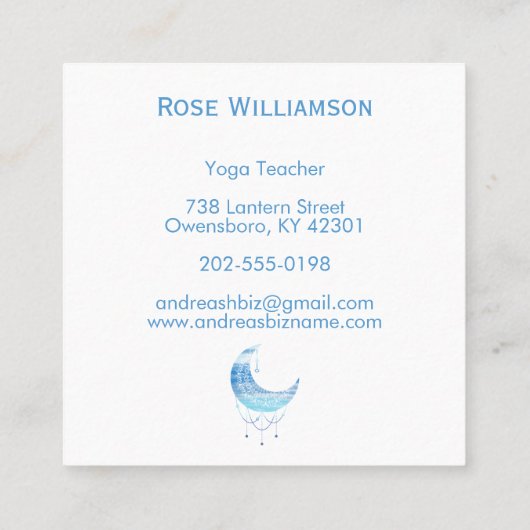 Hemelse Blauwe Maan Waterverf Vierkante Visitekaartje (Achterkant)