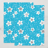 Hemelse blauwe polka dot retro met sterren feestdagenkaart (Voorkant / Achterkant)