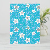 Hemelse blauwe polka dot retro met sterren feestdagenkaart (Staand voorkant)