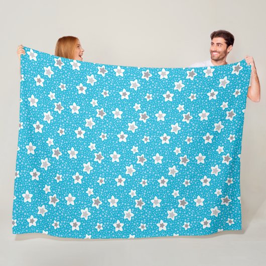 Hemelse blauwe polka dot retro met sterren fleece deken (In situ)