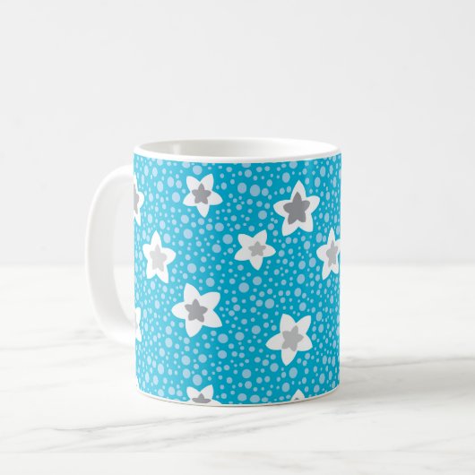 Hemelse blauwe polka dot retro met sterren koffiemok (Voorkant links)