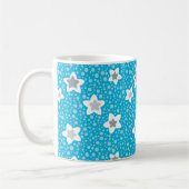 Hemelse blauwe polka dot retro met sterren koffiemok (Links)