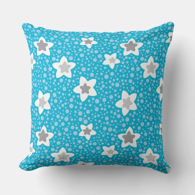 Hemelse blauwe polka dot retro met sterren kussen (Voorkant)
