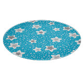 Hemelse blauwe polka dot retro met sterren snijplank (Hoek)