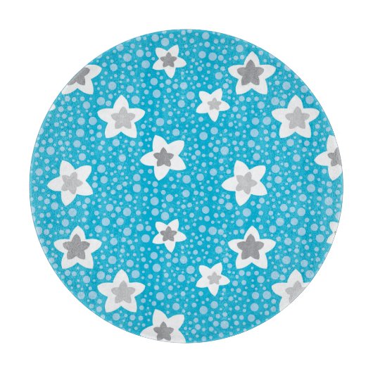 Hemelse blauwe polka dot retro met sterren snijplank (Voorkant)