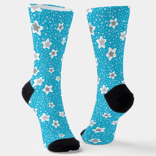 Hemelse blauwe polka dot retro met sterren sokken (Gebogen)