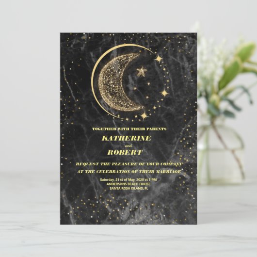 hemelse blauwe sterren maan bruiloft Invitat Kaart (Staand voorkant)